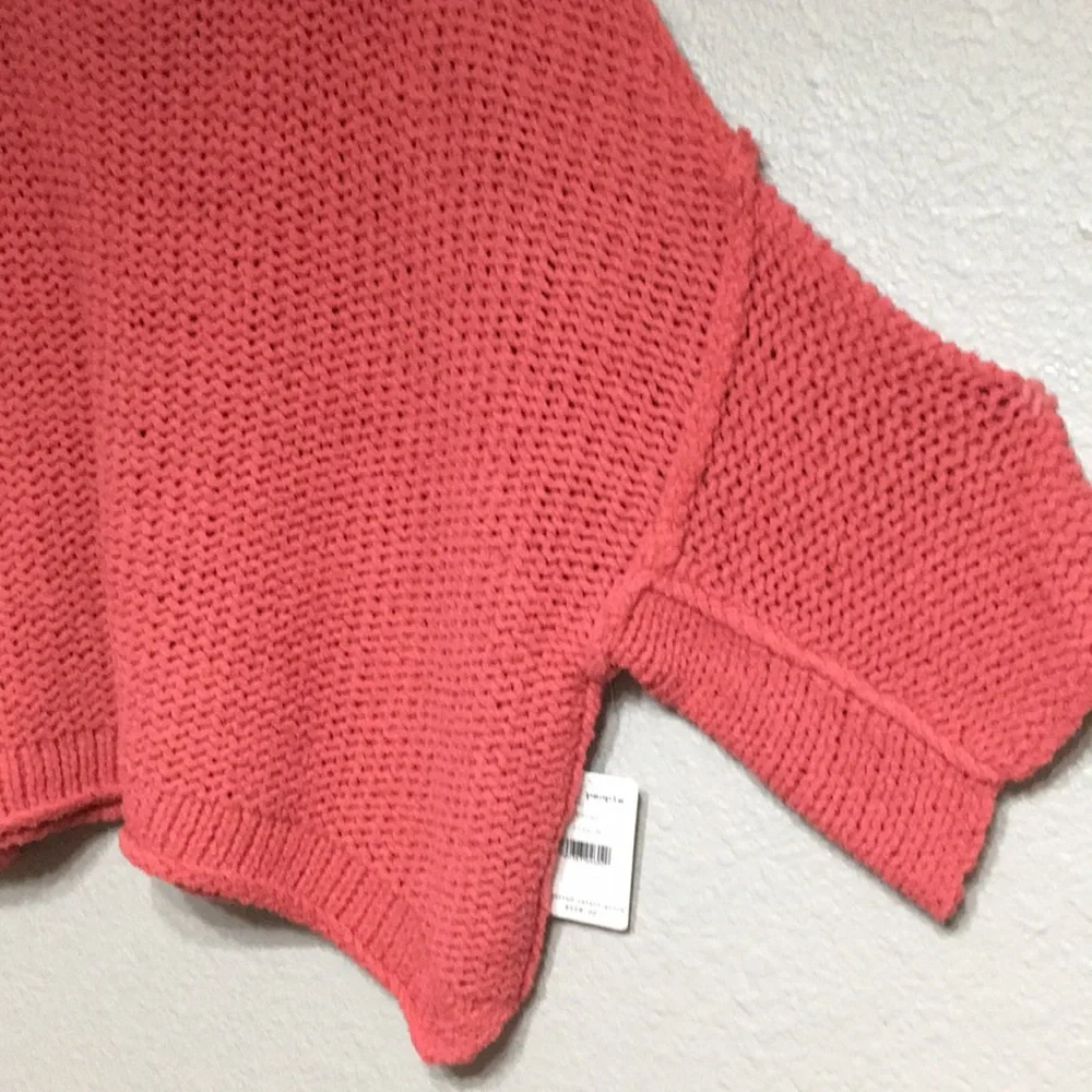 Free People Coral Open-Knit Scoop Neck Sweater